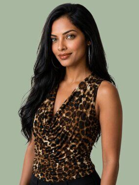 Y2K Rampage Leopard Print Cowl Neck Ruched Top | Size Large
